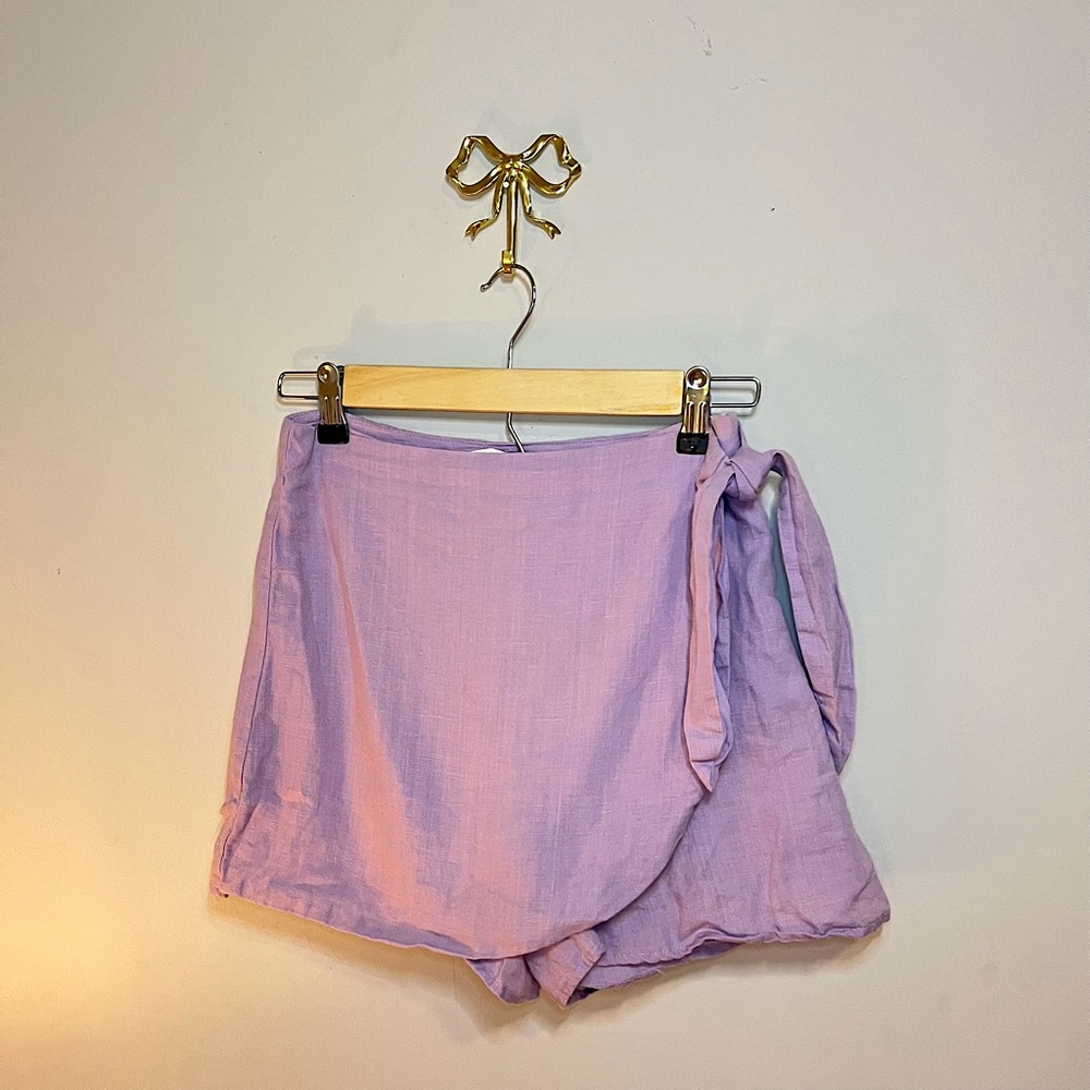 Purple Small Karlie Wrap Tie Linen Skort